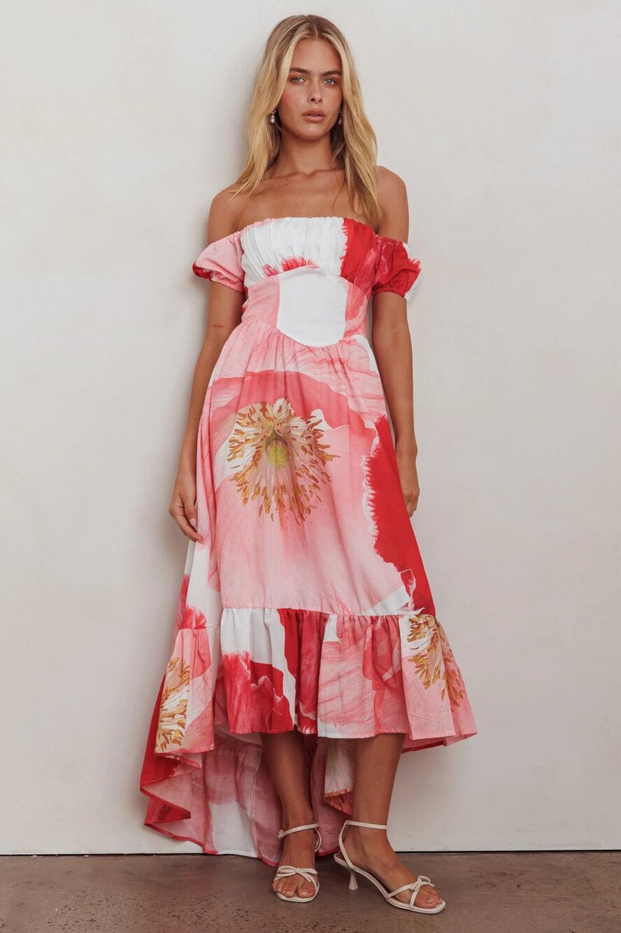 Mika & Gala Ruched Bust Maxi Dress Floral Blush Size Small